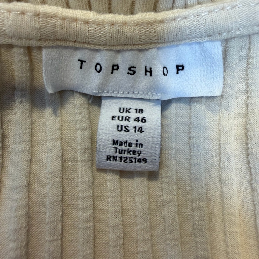 TOPSHOP Midi Sweater Dress 10 Beige Ribbed Knit Short Sleeve Tie Belt Size 14 - Picture 6 of 7